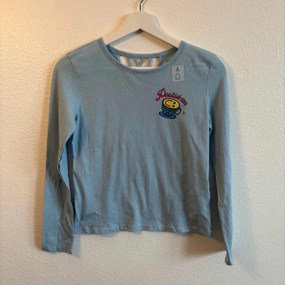 Old Navy L 10-12 Blue Kids Shirt positivi-tea smiley face soft cotton tee